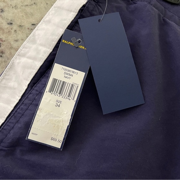 NWT Polo Ralph Lauren Football Swim Trunks Size 34” Navy Blue Mens 7” Inseam New - Picture 4 of 11